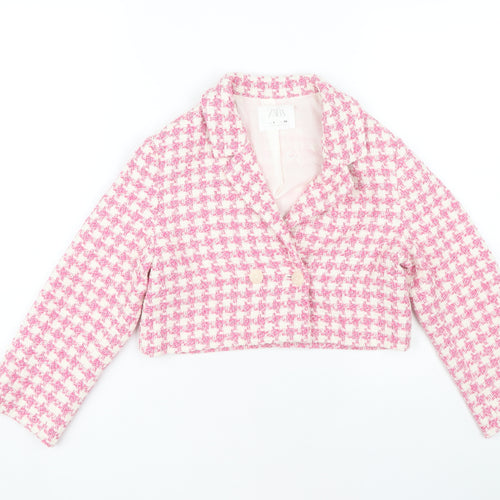 Zara Girls Pink Cropped Houndstooth Jacket 9 Years