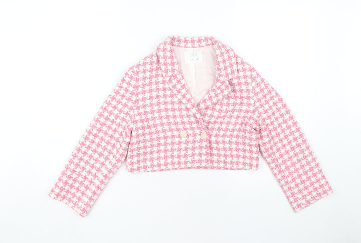 Zara Girls Pink Cropped Houndstooth Jacket 9 Years