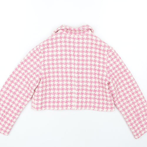 Zara Girls Pink Cropped Houndstooth Jacket 9 Years