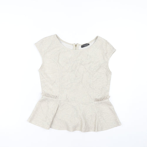 Zara Women Beige Blouse Cap Sleeve Round Neck