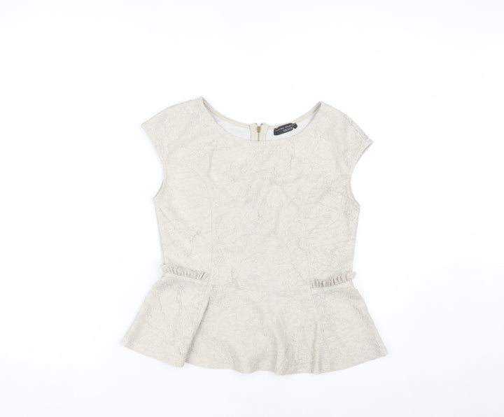 Zara Women Beige Blouse Cap Sleeve Round Neck