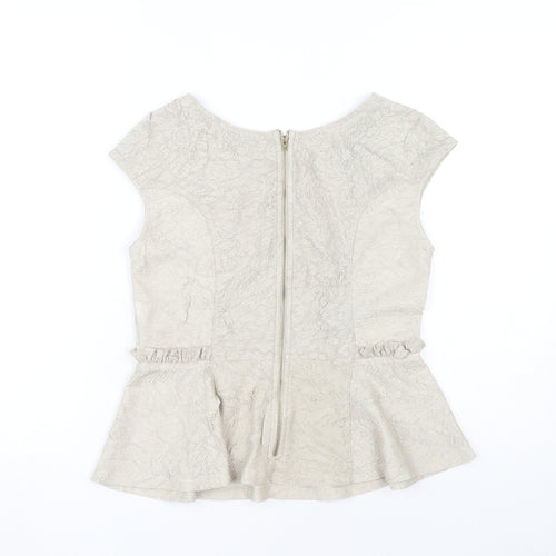 Zara Women Beige Blouse Cap Sleeve Round Neck