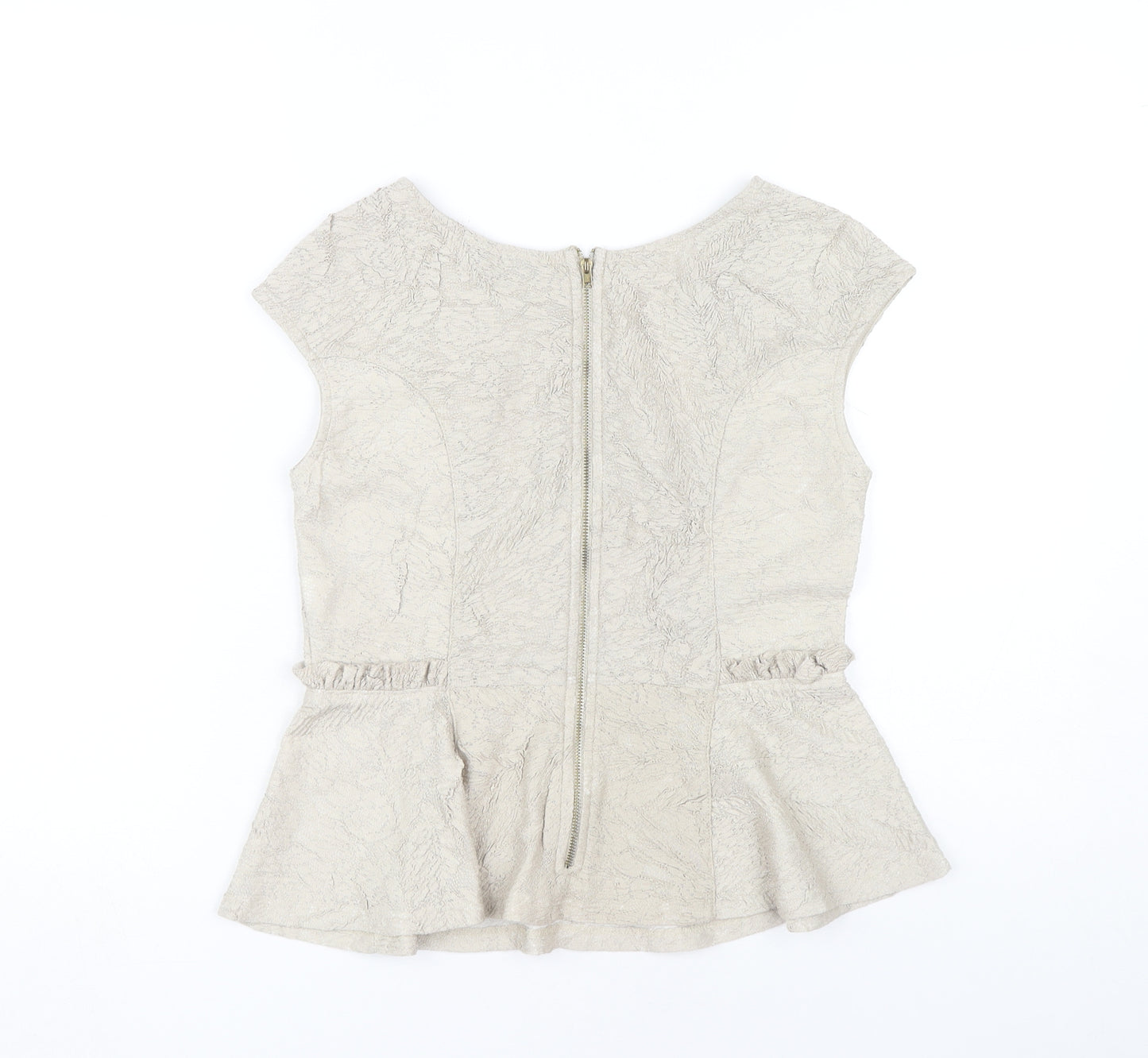 Zara Women Beige Blouse Cap Sleeve Round Neck