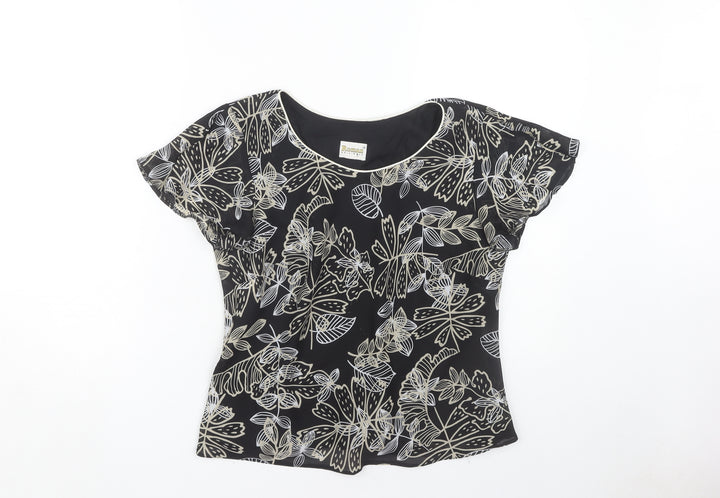 Roman Originals Floral Blouse Black Size 12 Women's Casual