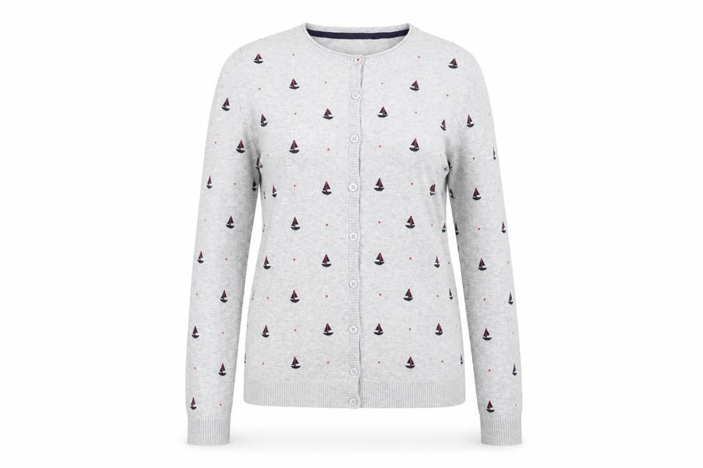 Front view of Heyton Women's Grey Buttoned Cardigan, size 10