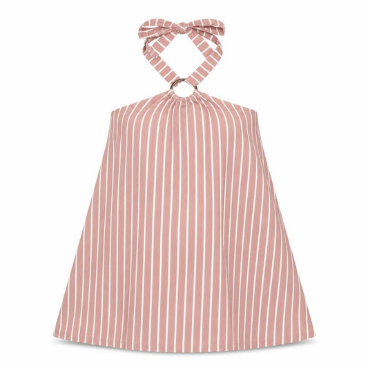 Front view of ASOS Women's Pink Striped Halter A-Line Dress, size 8