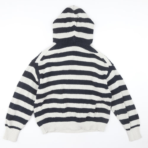 Zara Women's M Black Striped Hooded Pullover Jumper