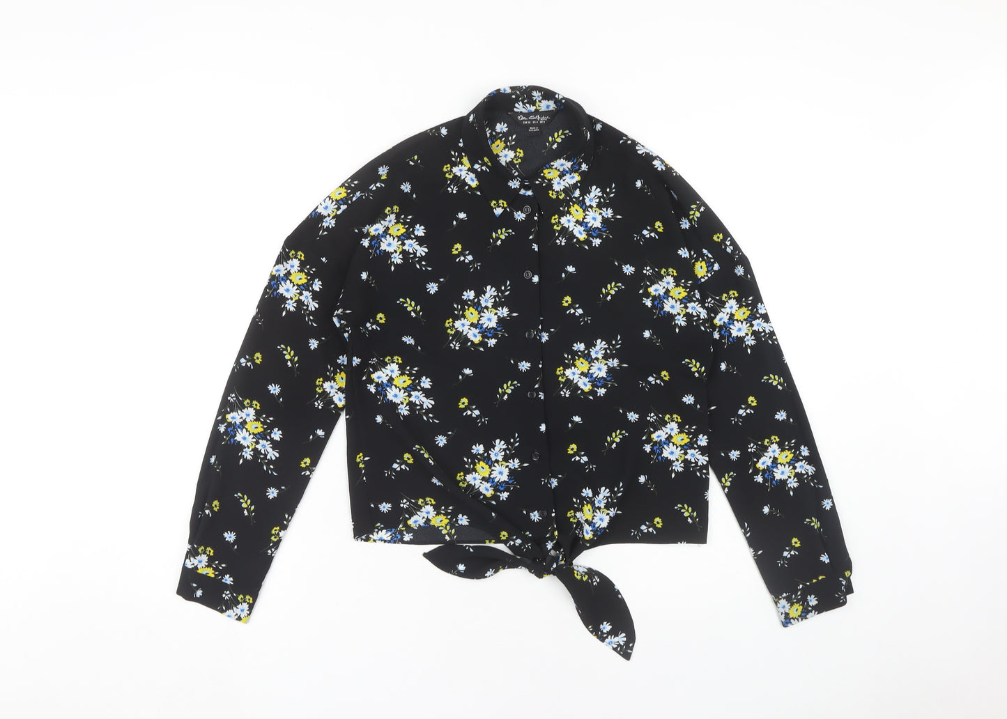 Miss Selfridge Floral Button-Up Shirt, Black, Size 8