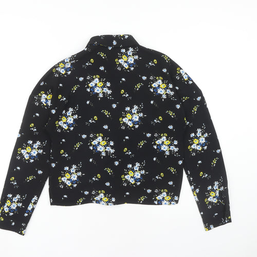 Miss Selfridge Floral Button-Up Shirt, Black, Size 8