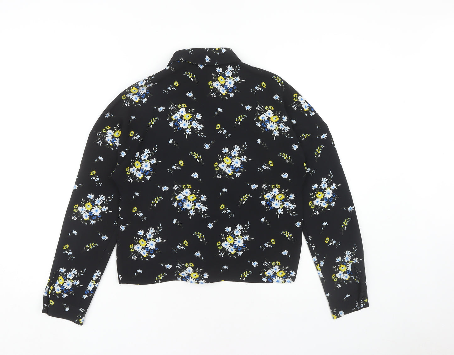 Miss Selfridge Floral Button-Up Shirt, Black, Size 8