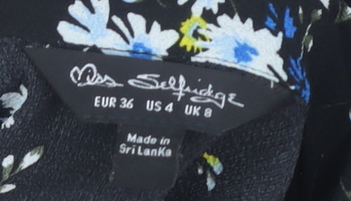 Miss Selfridge Floral Button-Up Shirt, Black, Size 8