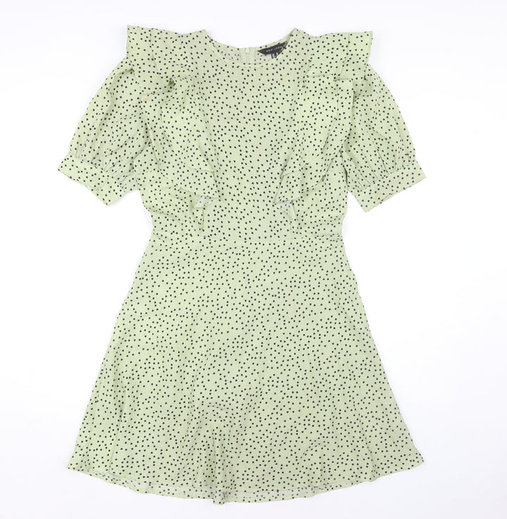 New Look Women's Green A-Line Polka Dot Dress Size 10