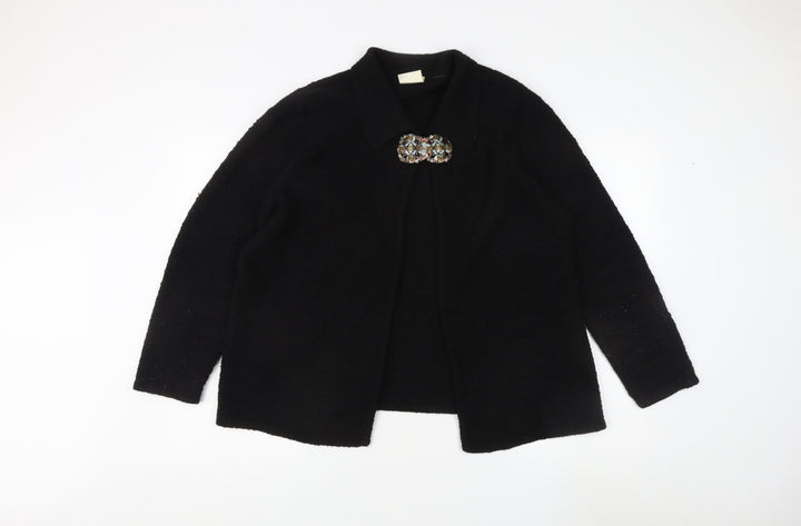 Eastex Women's Black Cardigan, Collared Wool Blend L