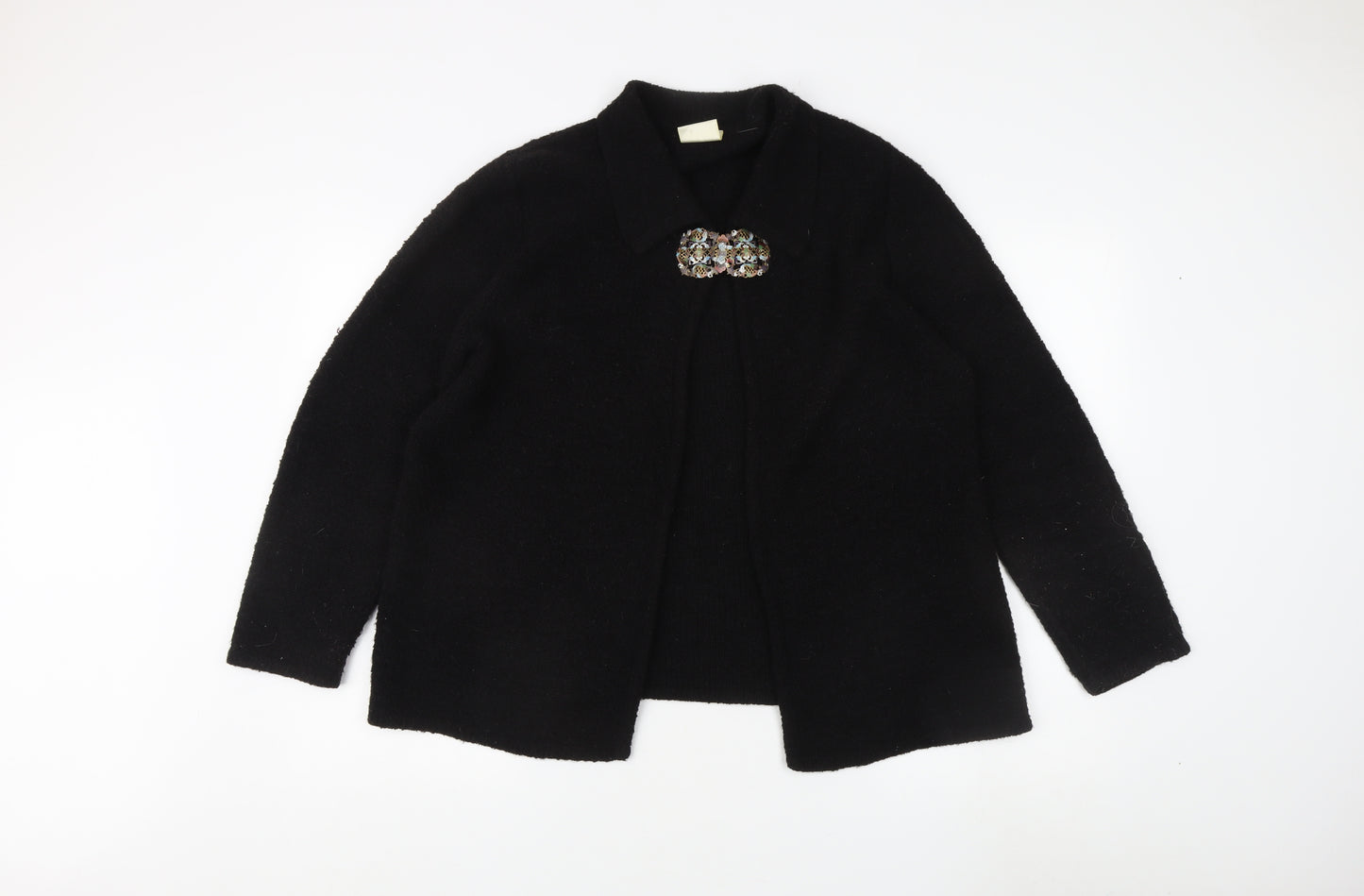Eastex Women's Black Cardigan, Collared Wool Blend L
