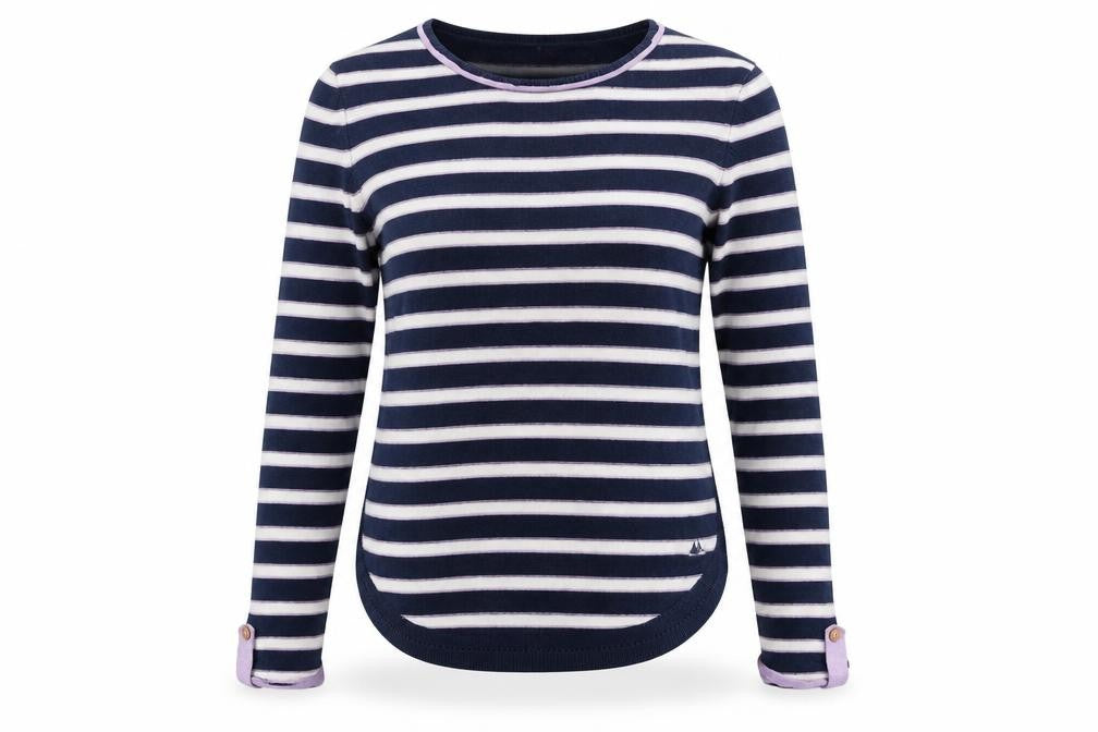 Front view of Mantaray Women's Blue Striped jumper, size 12