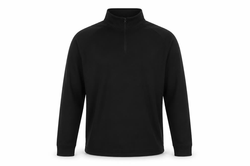 Front view of Trespass Men's Black 1/4 Zip Fleece Sweatshirt, L