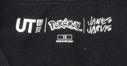 Uniqlo Boys Black Pokémon T-Shirt with Graphic Print, Age 13