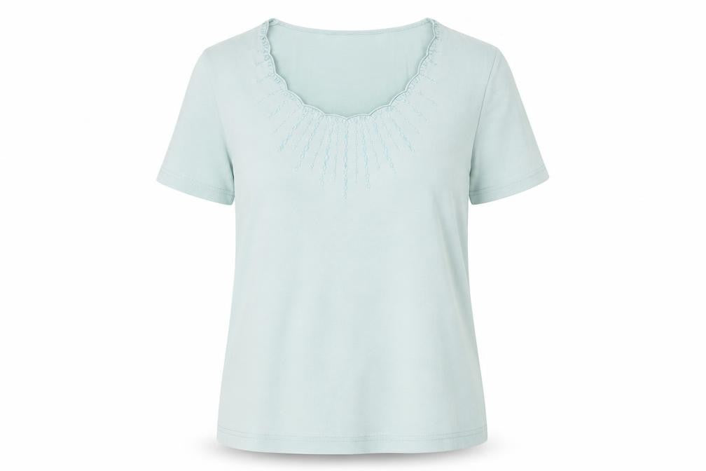 Front view of Eastex Women's Blue Embroidered T-Shirt -, size 10