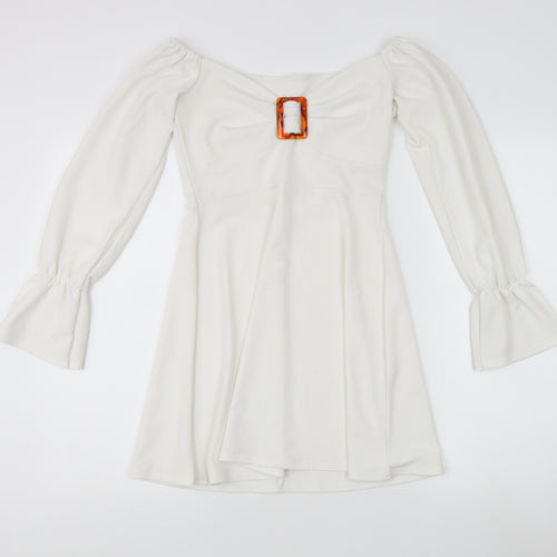 Boohoo White A-Line Dress - Size 10, Elegant Style