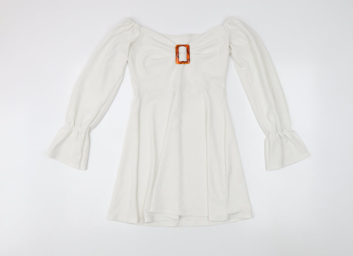 Boohoo White A-Line Dress - Size 10, Elegant Style