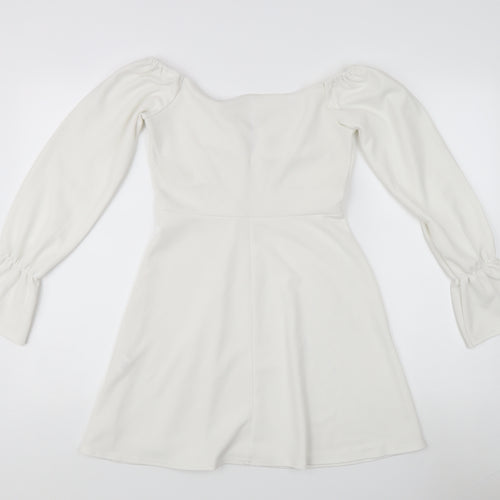 Boohoo White A-Line Dress - Size 10, Elegant Style
