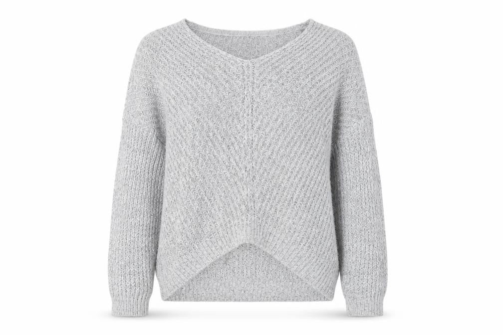 Front view of Jacqueline de Yong Women's Grey V-Neck jumper S