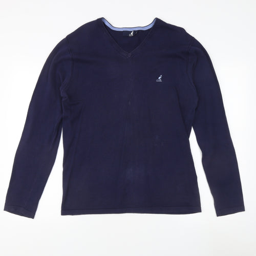 Kangol Blue Men's Pullover Jumper, Size S, V-Neck, Cotton