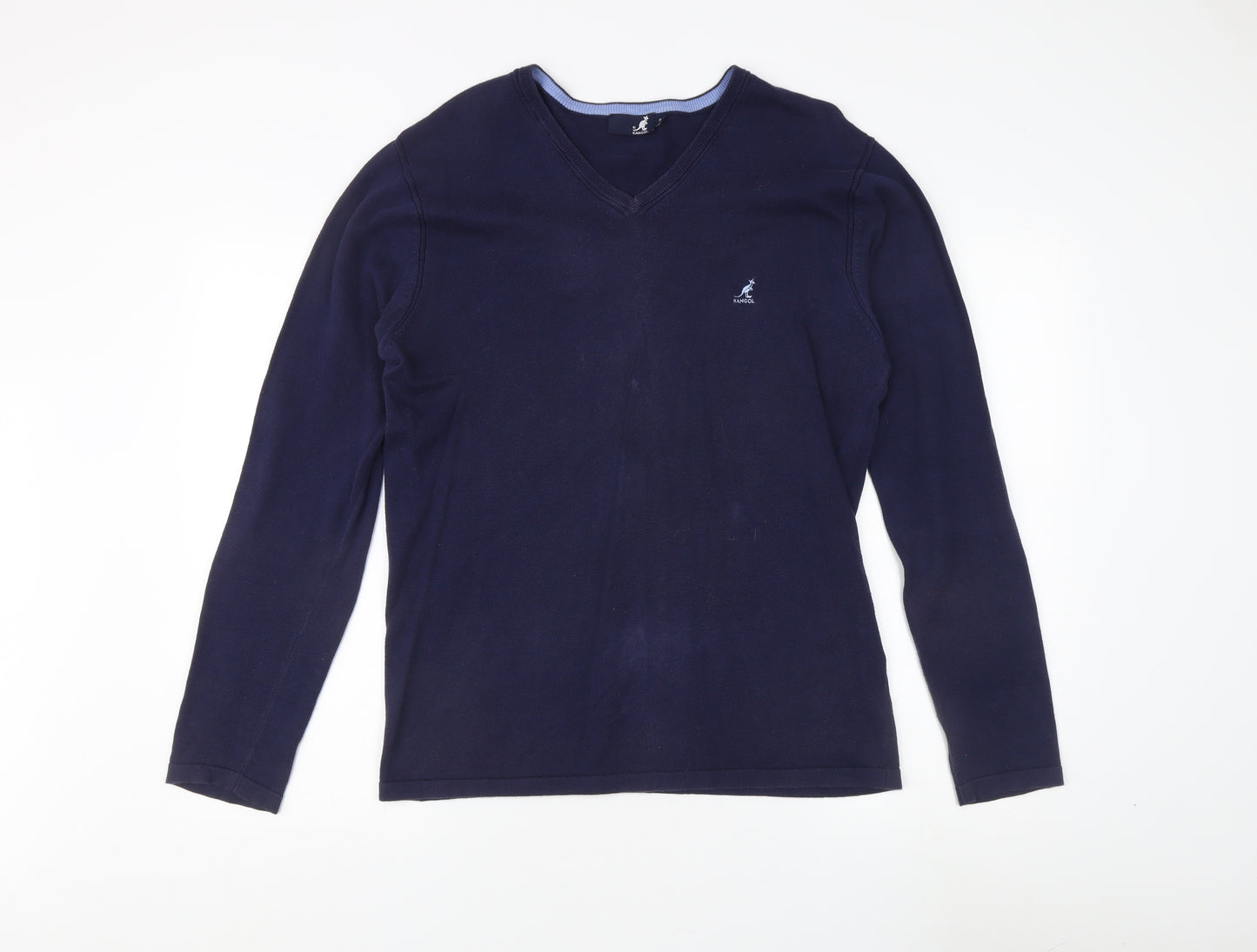 Kangol Blue Men's Pullover Jumper, Size S, V-Neck, Cotton