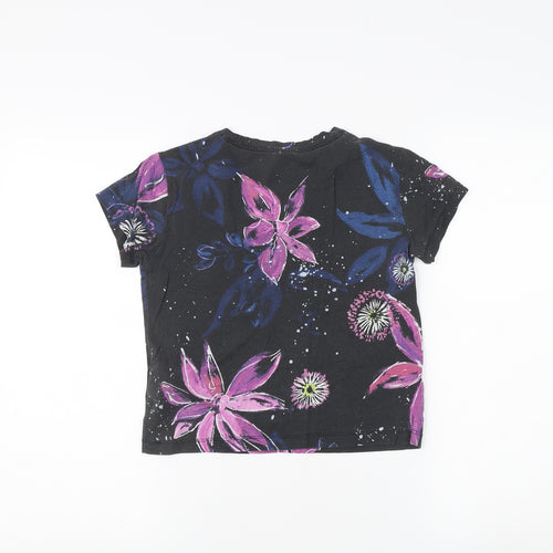 Puma Teens Black Floral T-Shirt, Size 8, Casual Crew Neck