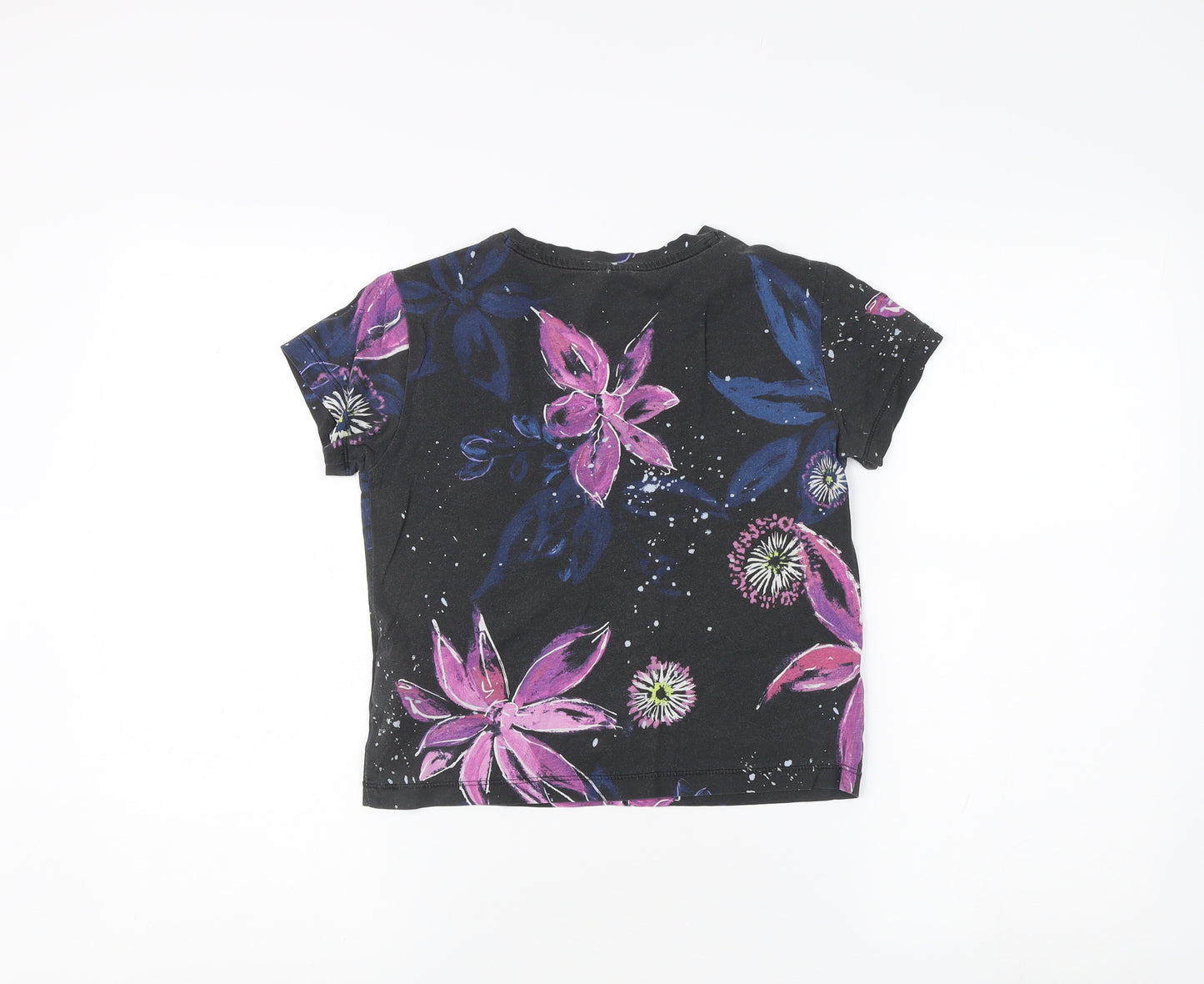 Puma Teens Black Floral T-Shirt, Size 8, Casual Crew Neck