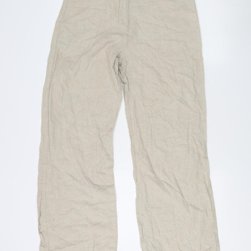 Zara Women's Beige Linen Trousers L Casual Spring