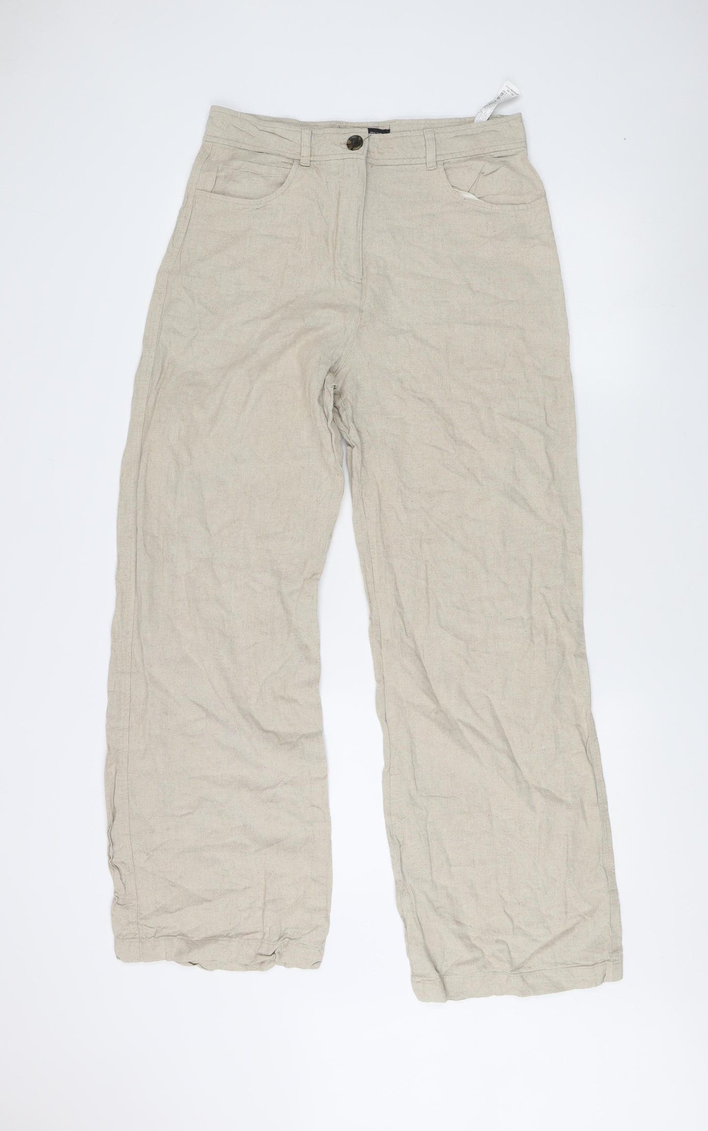 Zara Women's Beige Linen Trousers L Casual Spring