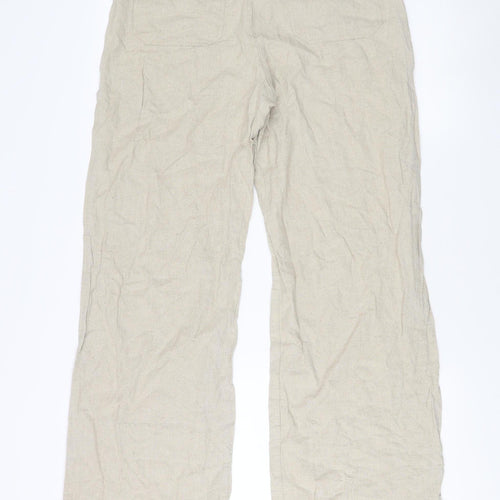 Zara Women's Beige Linen Trousers L Casual Spring