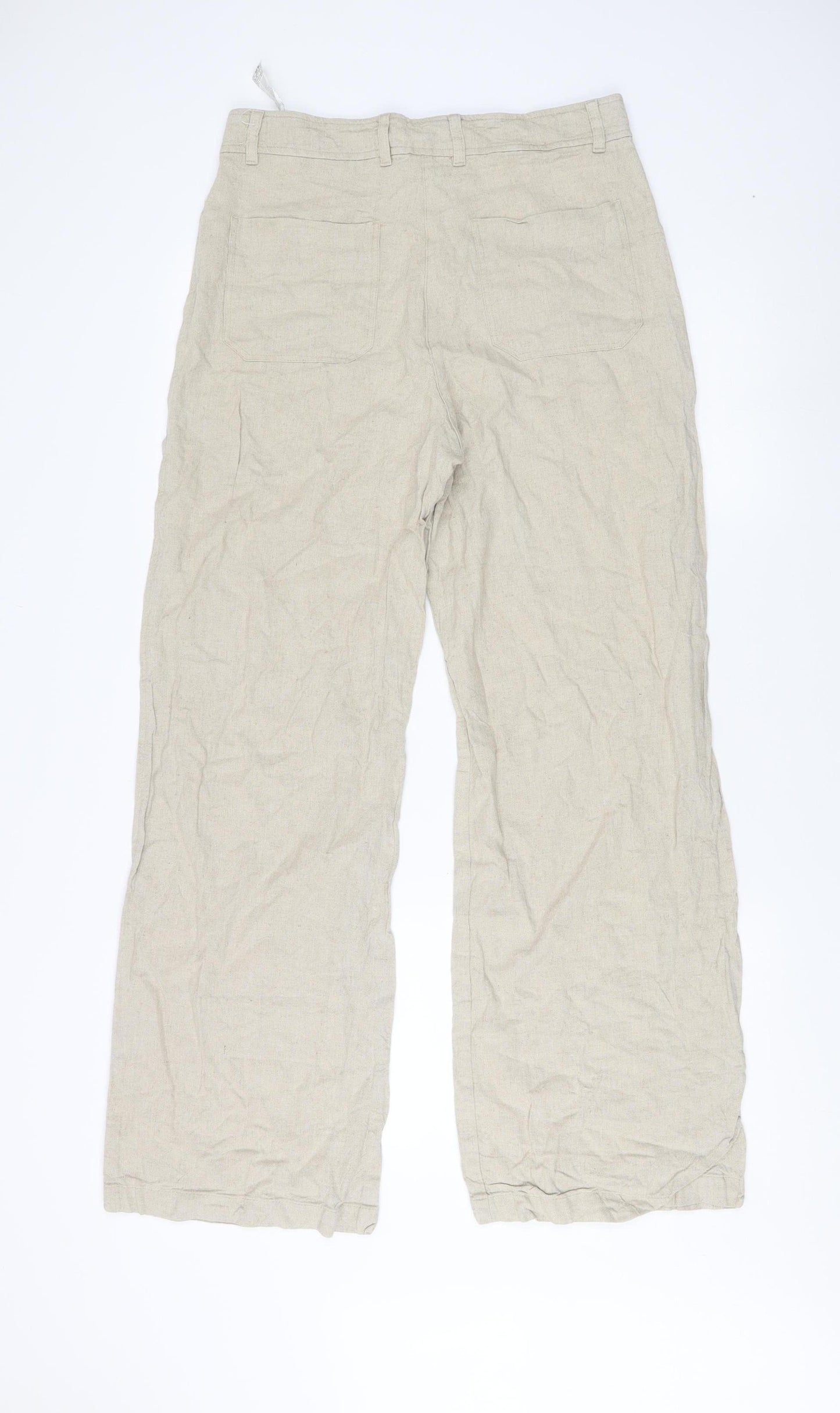 Zara Women's Beige Linen Trousers L Casual Spring
