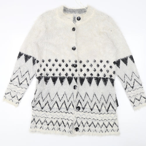 Damart Women's White Geometric Cardigan M