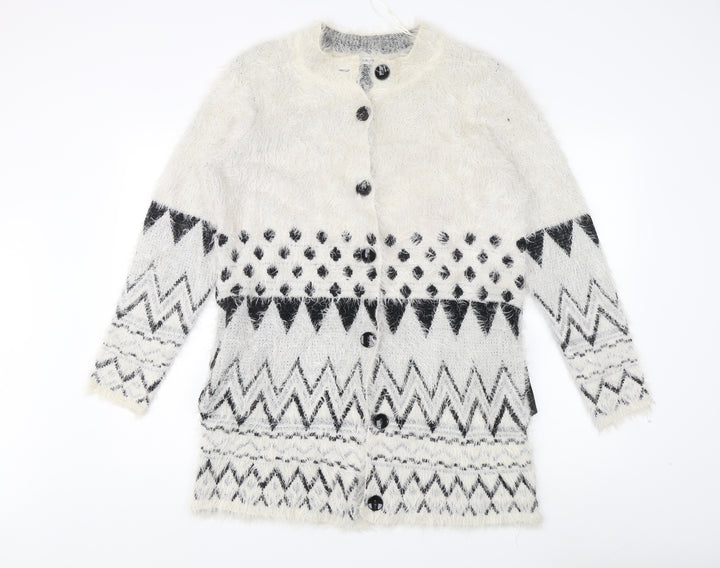 Damart Women's White Geometric Cardigan M