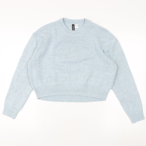 H&M Women Blue XS Crew Neck Acrylic Pullover Jumper