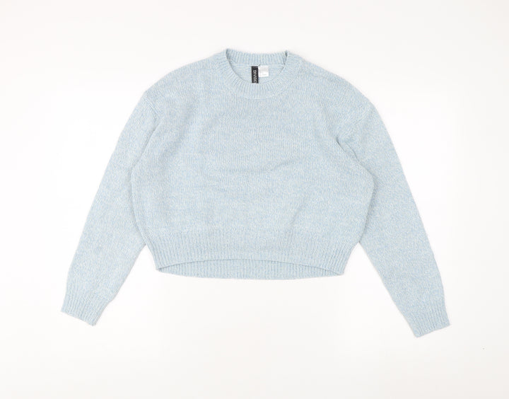 H&M Women Blue XS Crew Neck Acrylic Pullover Jumper