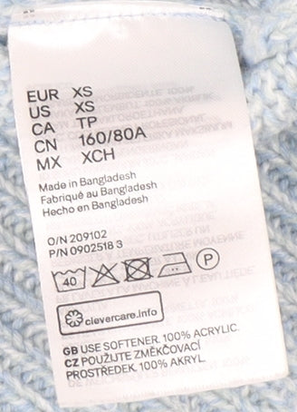 H&M Women Blue XS Crew Neck Acrylic Pullover Jumper