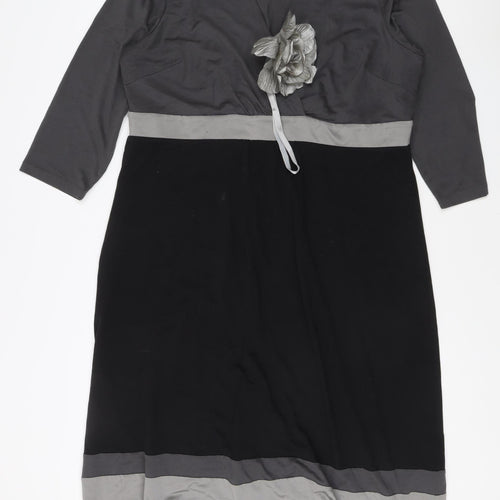 Boden Women's Black Grey Wrap Dress, Size 14, 3/4 Sleeve