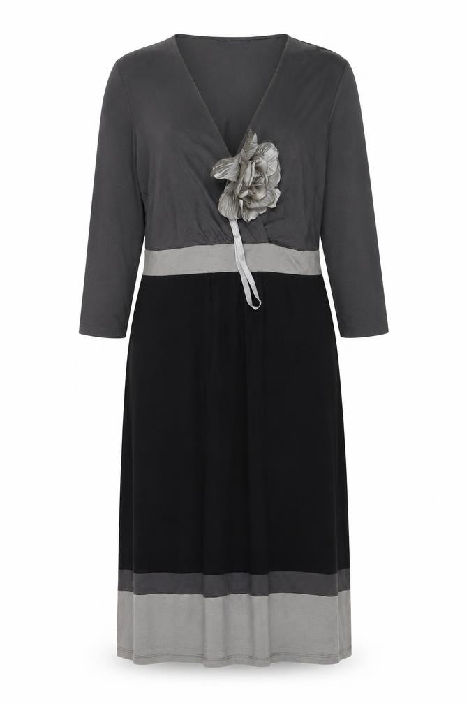 Boden Women's Black Grey Wrap Dress, Size 14, 3/4 Sleeve