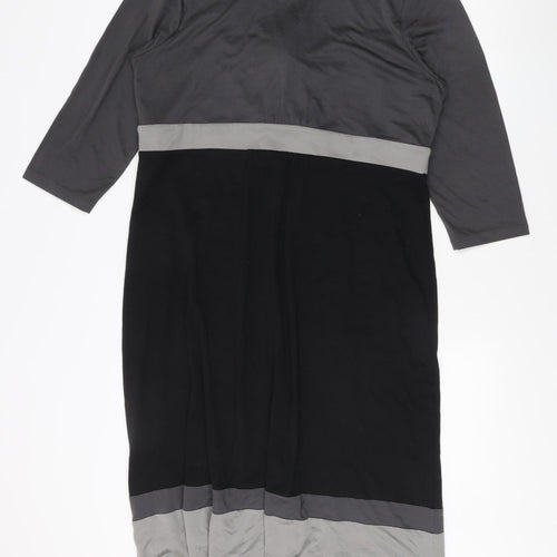 Boden Women's Black Grey Wrap Dress, Size 14, 3/4 Sleeve