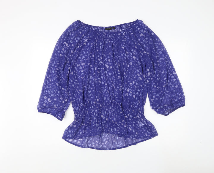Fransa Women's Blue Floral Tunic Blouse M