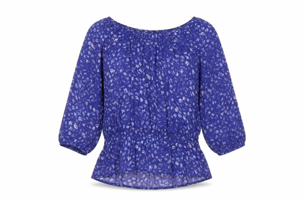 Front view of Fransa Women's Blue Floral Tunic Blouse M