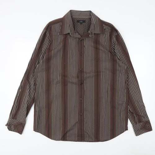 Jeff Banks Men's Brown Striped Dress Shirt L