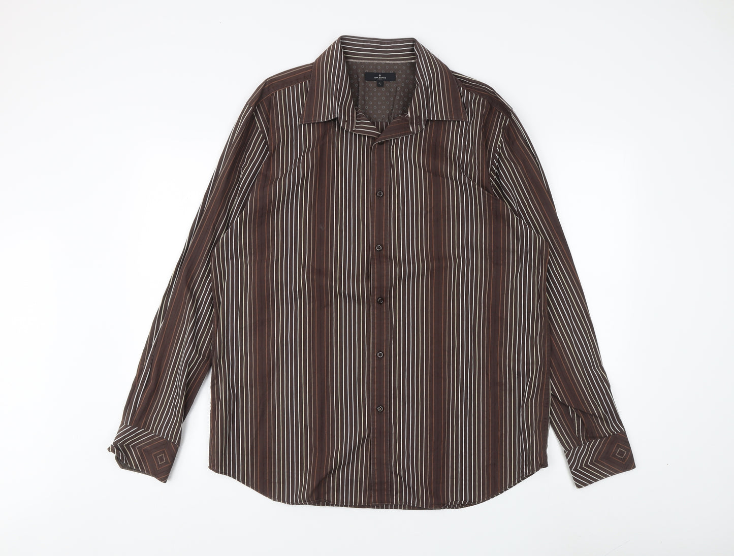 Jeff Banks Men's Brown Striped Dress Shirt L