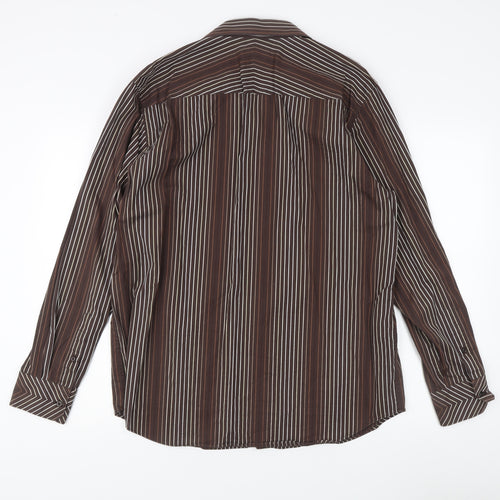 Jeff Banks Men's Brown Striped Dress Shirt L
