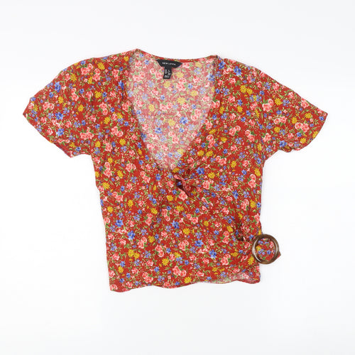 New Look Women's Multicoloured Floral Wrap Blouse - Size 8