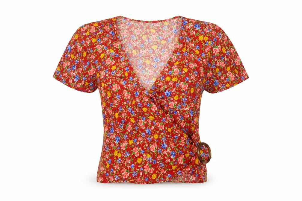 Front view of New Look Women's Multicoloured Floral Wrap Blouse -, size 8