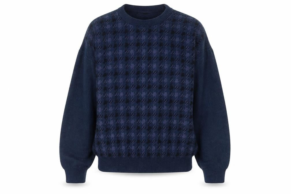 Front view of Farah Men's Blue M Check jumper